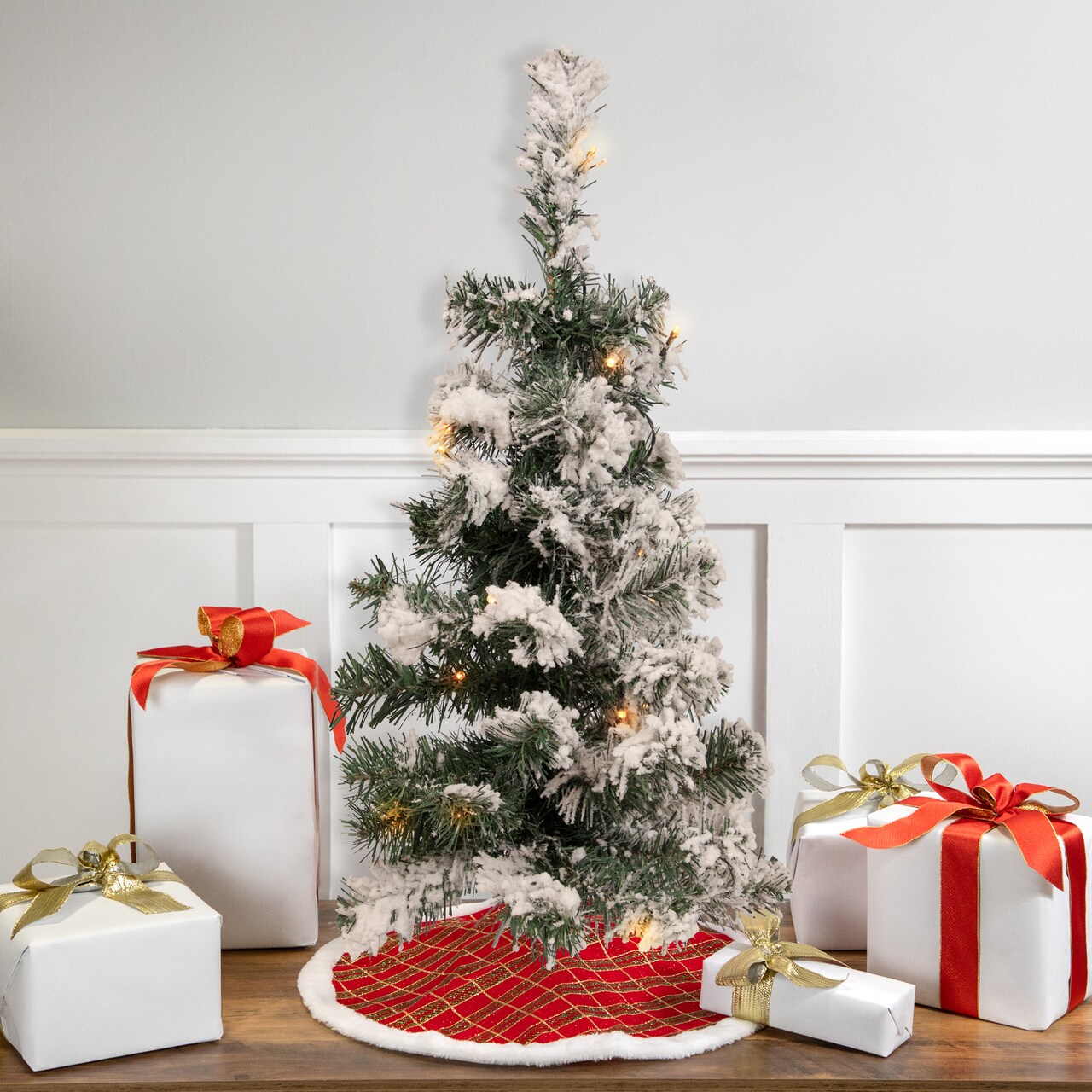 Northlight 2' Pre-Lit Medium Flocked Bristol Pine Artificial Christmas Tree - Warm Clear LED Lights